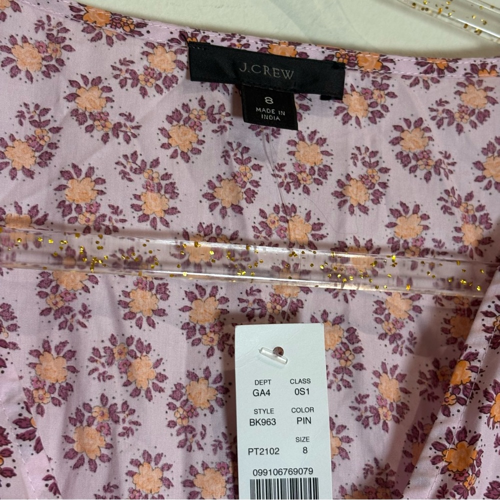 J. CREW V-Neck Cotton Poplin Mini Dress Peony Paisley Floral 8 NWT - Picture 8 of 9